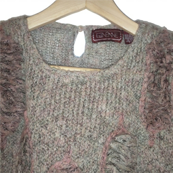 Rare Vintage Gineme Wool Chunky Knit Long Puff Sleeve Ribbed Crew Neck Sweater - Picture 3 of 16